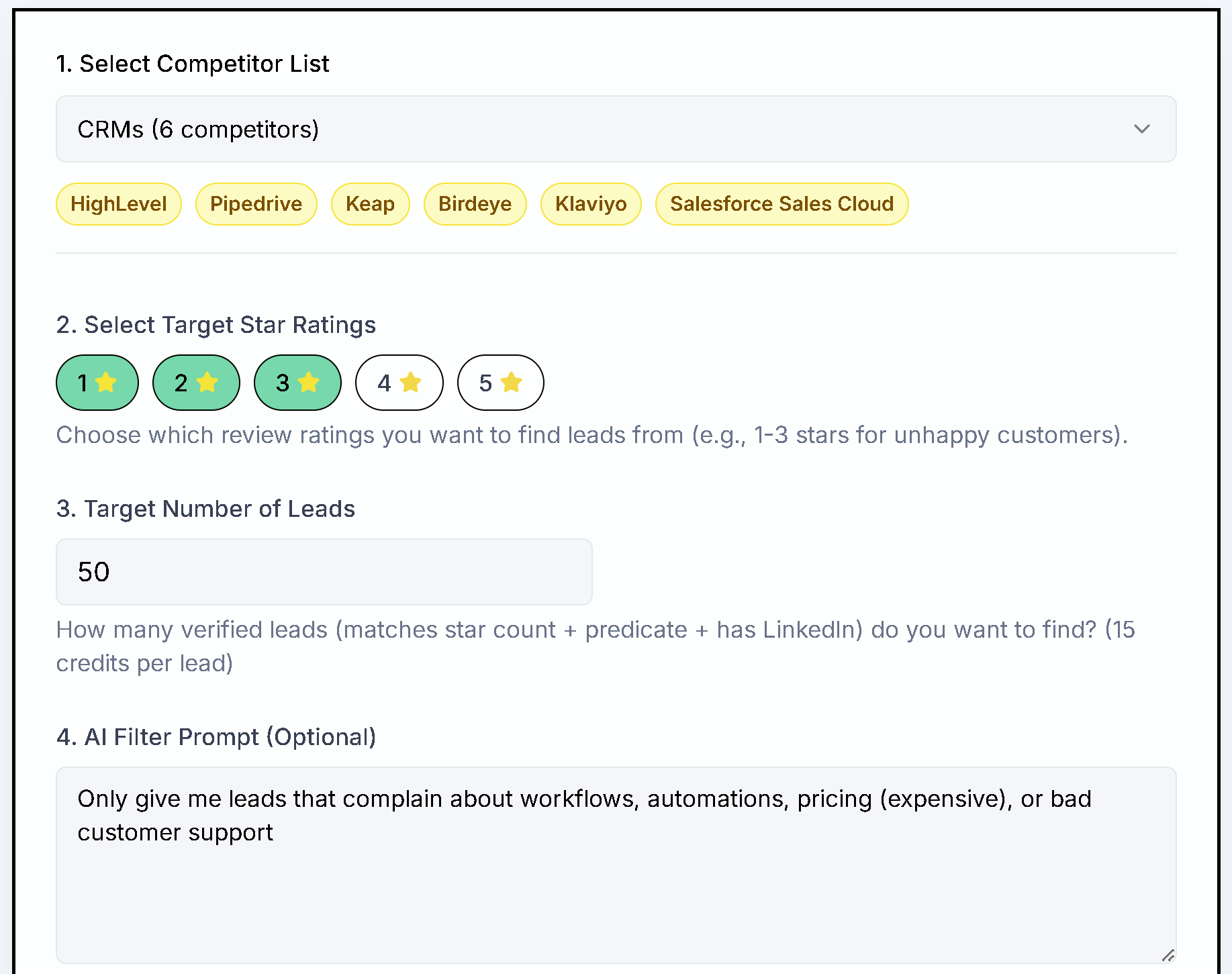 Configuring lead generation