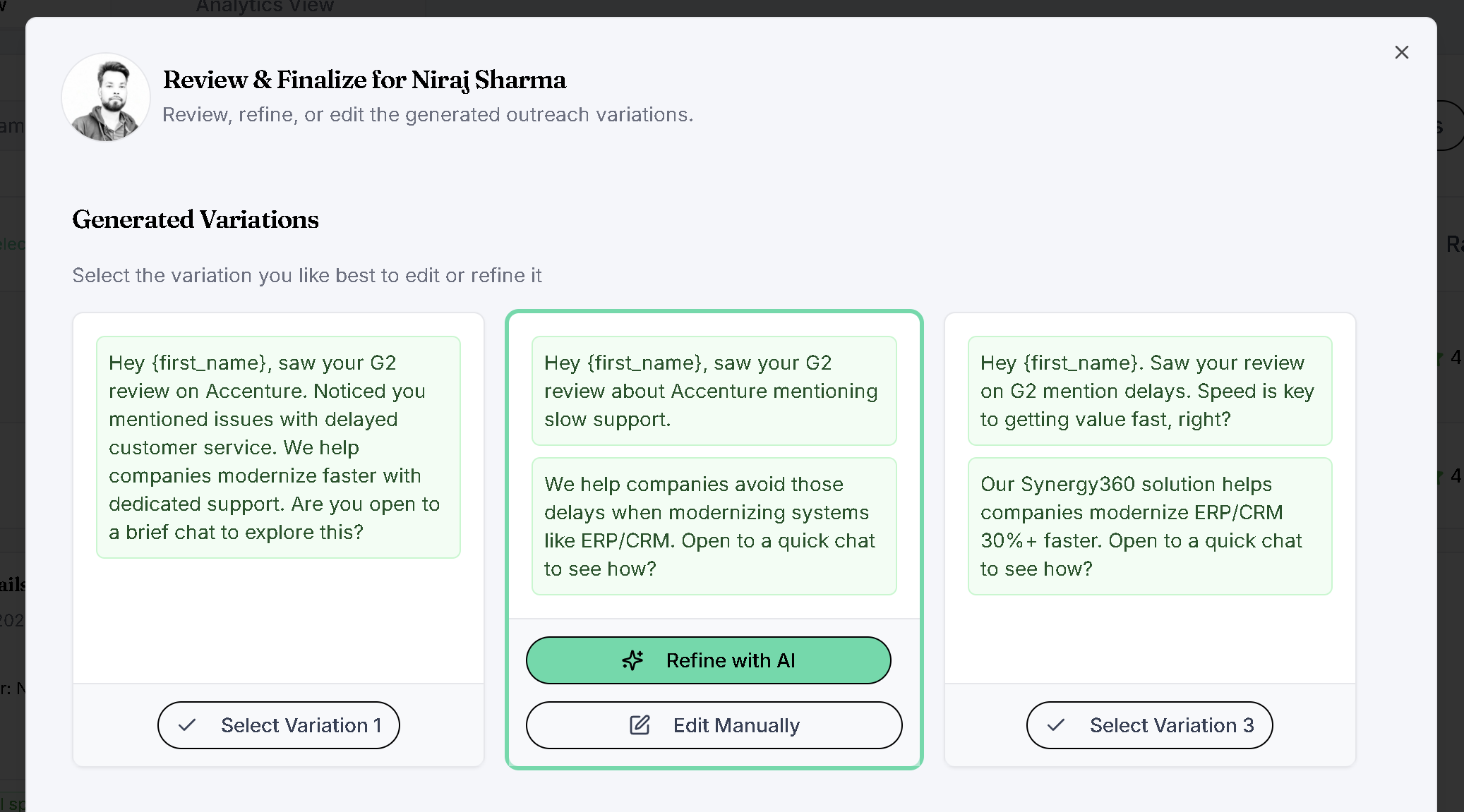 Generated outreach templates